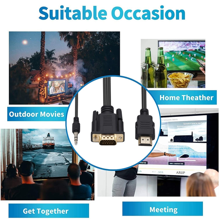 HDMI to VGA Adapter Cable with Audio, Length 1.8m, HDMI to VGA