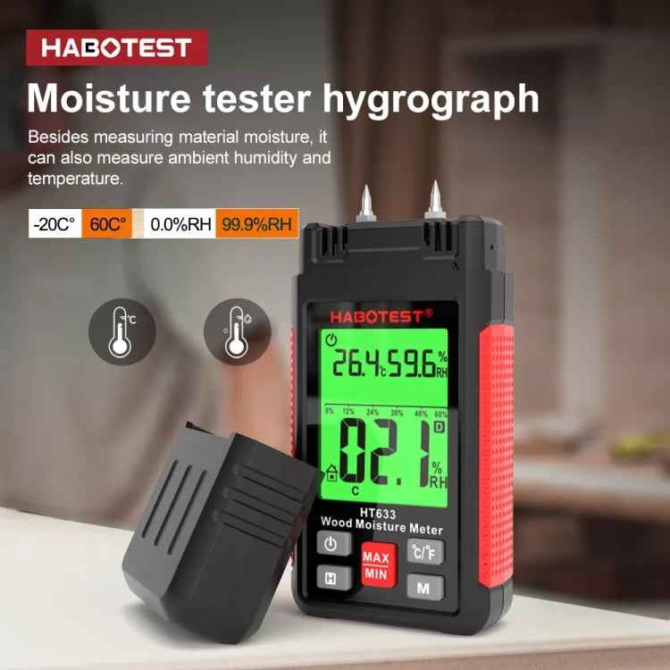 HABOTEST HT633 Portable Multifunctional Digital Display Wood Moisture Detector