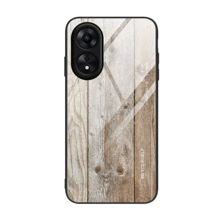 For OPPO A17 Wood Grain Glass Phone Case