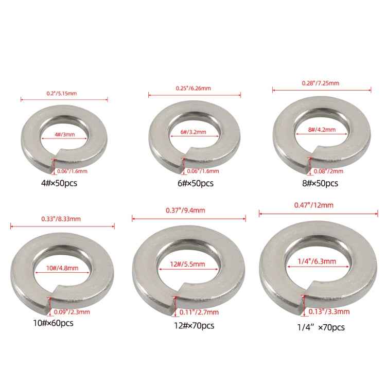 A7652 350 in 1 6 Sizes 304 Stainless Steel Split Lock Spring Washer Kit