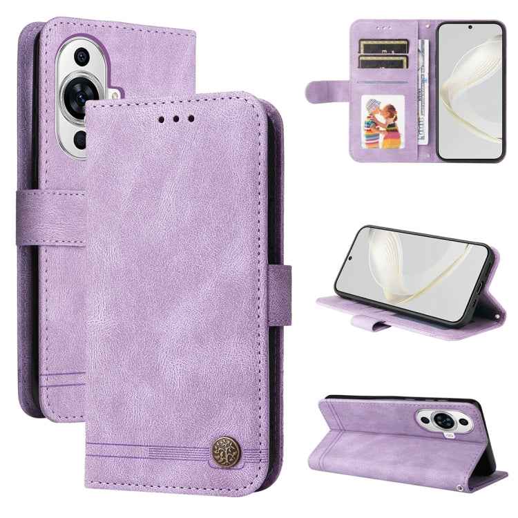 Skin Feel Life Tree Metal Button Leather Phone Case, For Huawei Mate 60 Pro, For Huawei Enjoy 60X, For Huawei nova 11 Pro, For Huawei nova 11