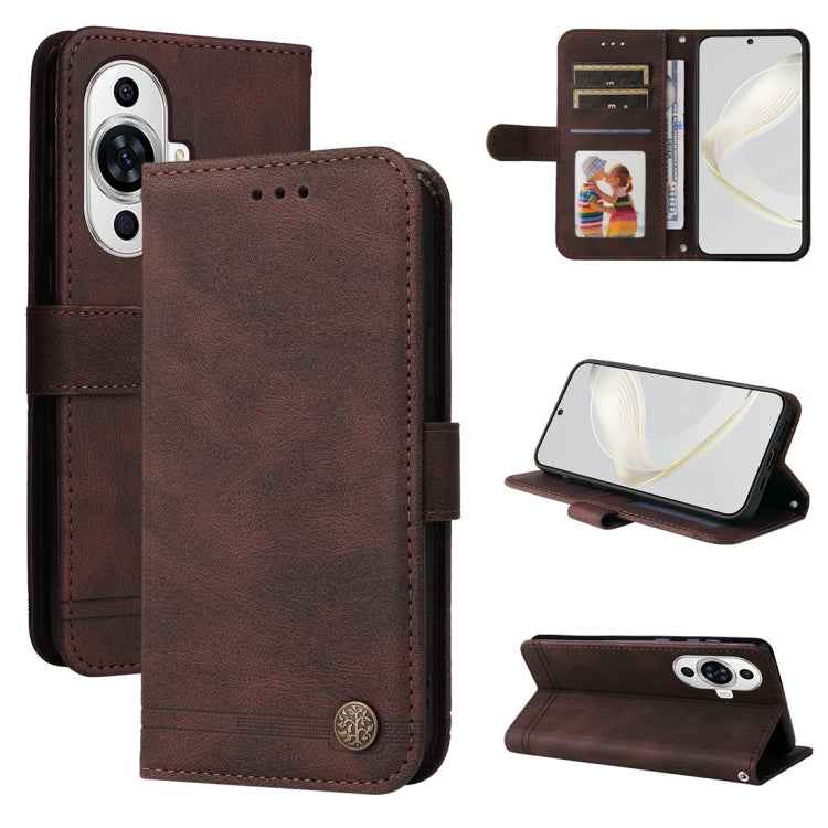 Skin Feel Life Tree Metal Button Leather Phone Case, For Huawei Mate 60 Pro, For Huawei Enjoy 60X, For Huawei nova 11 Pro, For Huawei nova 11
