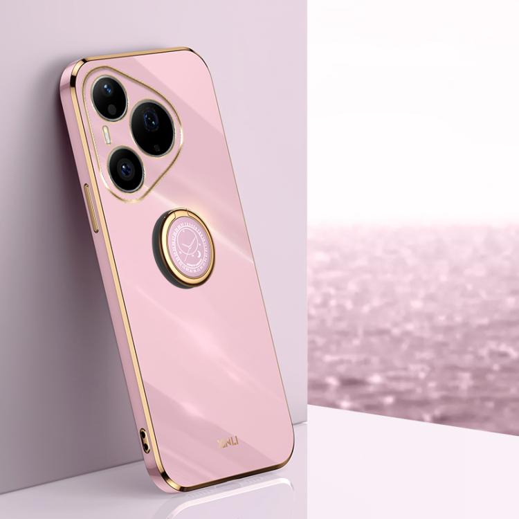 XINLI Straight Edge 6D Electroplate TPU Phone Case with Ring Holder, For Huawei Pura 90 Pro Max 5G, For Huawei Pura 90 Pro 5G, For Huawei Pura 90 5G, For Huawei Mate 80 Pro Max, For Huawei Mate 80, For Huawei Mate 70 Air