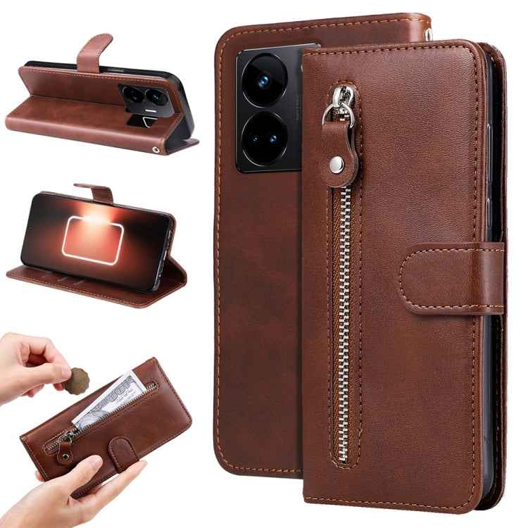 Fashion Calf Texture Zipper Leather Phone Case, For Realme GT Neo 5 5G / GT3
