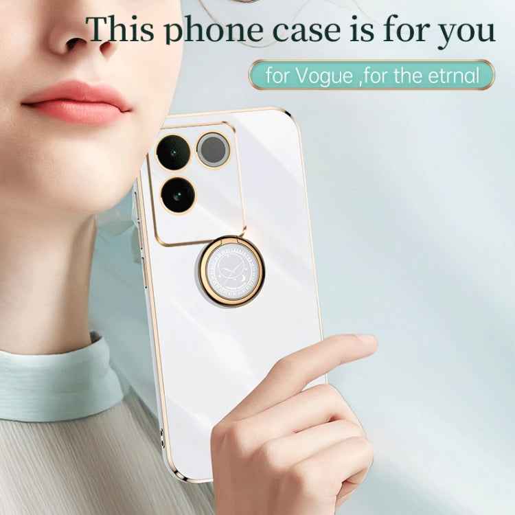 XINLI Straight Edge 6D Electroplate TPU Phone Case with Ring Holder, For vivo S17e, For vivo Y78+, For vivo iQOO Pro