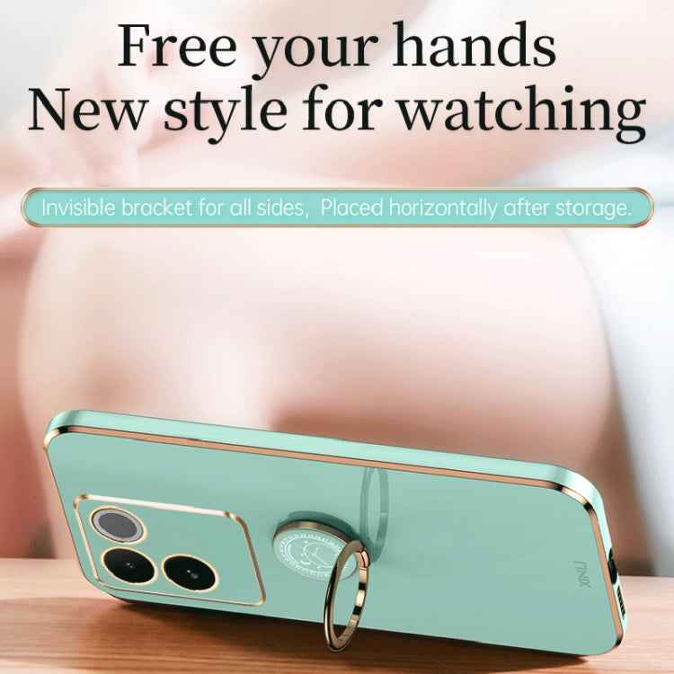 XINLI Straight Edge 6D Electroplate TPU Phone Case with Ring Holder, For vivo S17e, For vivo Y78+, For vivo iQOO Pro