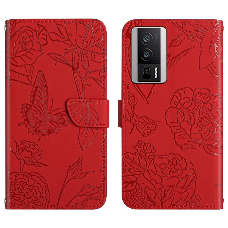 Skin Feel Butterfly Embossed Flip Leather Phone Case, For Xiaomi Poco F5, For Xiaomi Poco F5 Pro, For Xiaomi Redmi Note 12S