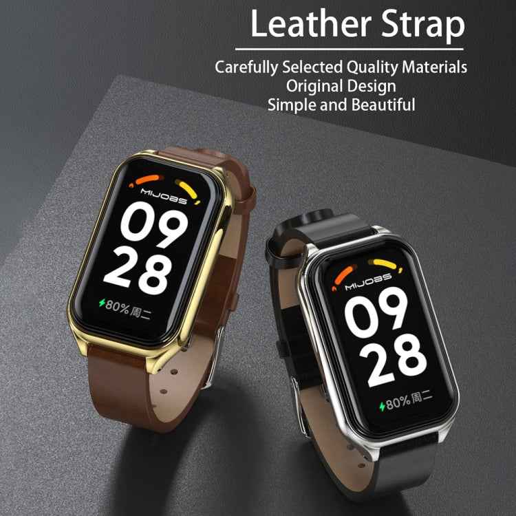 Mijobs Metal Shell Microfiber PU Leather Watch Band