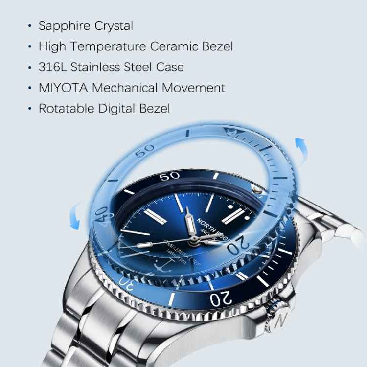 NORTH EDGE ANCHOR Men Outdoor 100m Waterproof Mechanical Watch