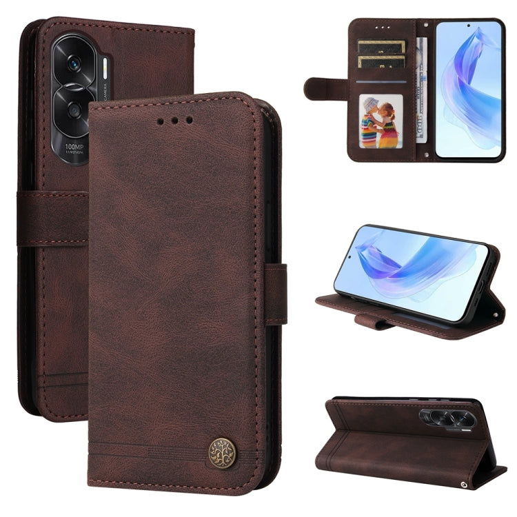 Skin Feel Life Tree Metal Button Leather Phone Case, For Honor Play 50 Plus, For Honor X6a, For Honor X50i 5G