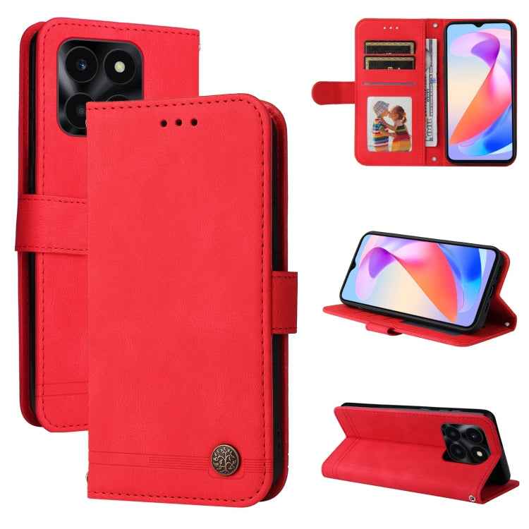 Skin Feel Life Tree Metal Button Leather Phone Case