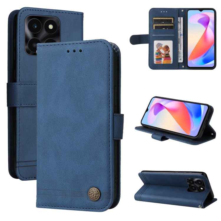 Skin Feel Life Tree Metal Button Leather Phone Case