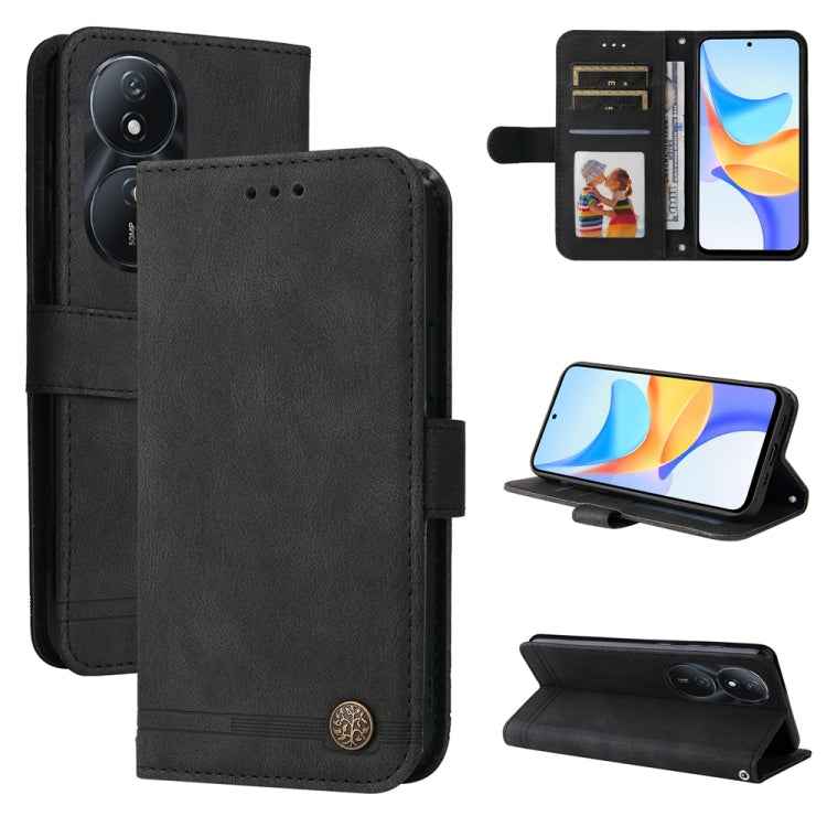 Skin Feel Life Tree Metal Button Leather Phone Case