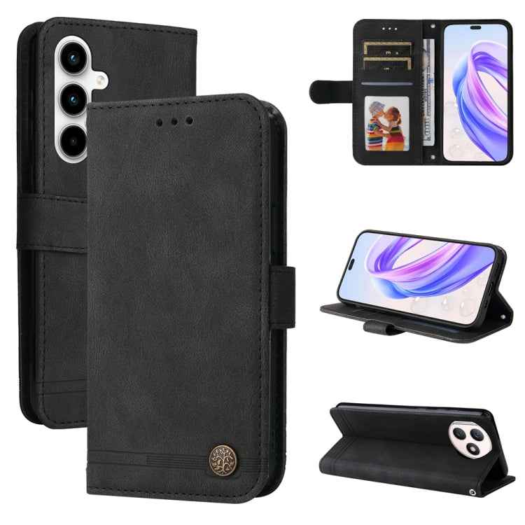 Skin Feel Life Tree Metal Button Leather Phone Case