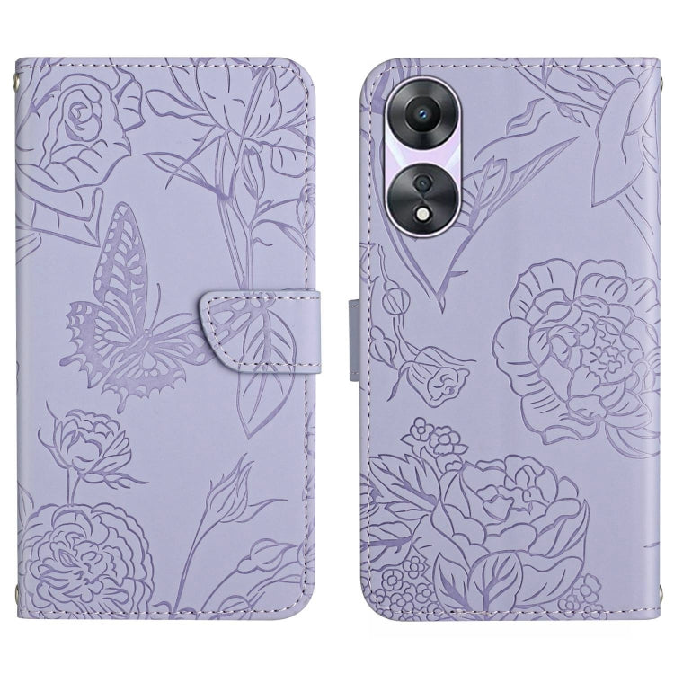 HT03 Skin Feel Butterfly Embossed Flip Leather Phone Case, For OPPO A80 EU / A3 Pro Global, For OPPO A3 Pro 5G India, For OPPO K12x 5G Global, For OPPO A60 4G, For OPPO Reno11 F 5G/F25 Pro 5G, For OPPO A18 / A38 4G, For OPPO A58 4G, For OPPO Reno10 Pro...