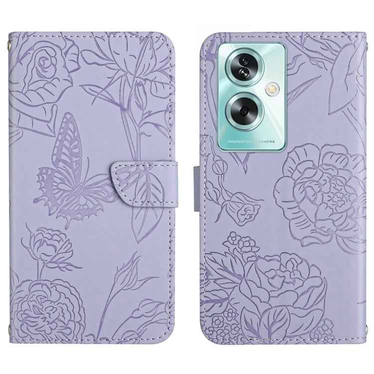 HT03 Skin Feel Butterfly Embossed Flip Leather Phone Case, For OPPO A59 5G