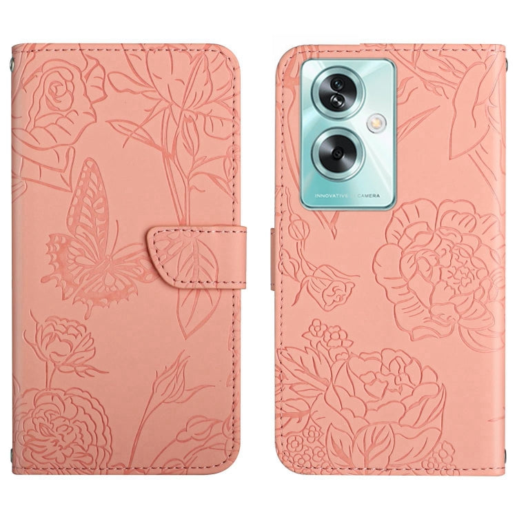 HT03 Skin Feel Butterfly Embossed Flip Leather Phone Case, For OPPO A59 5G