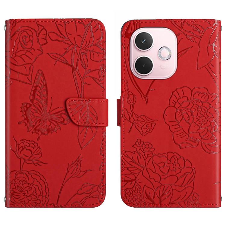 HT03 Skin Feel Butterfly Embossed Flip Leather Phone Case