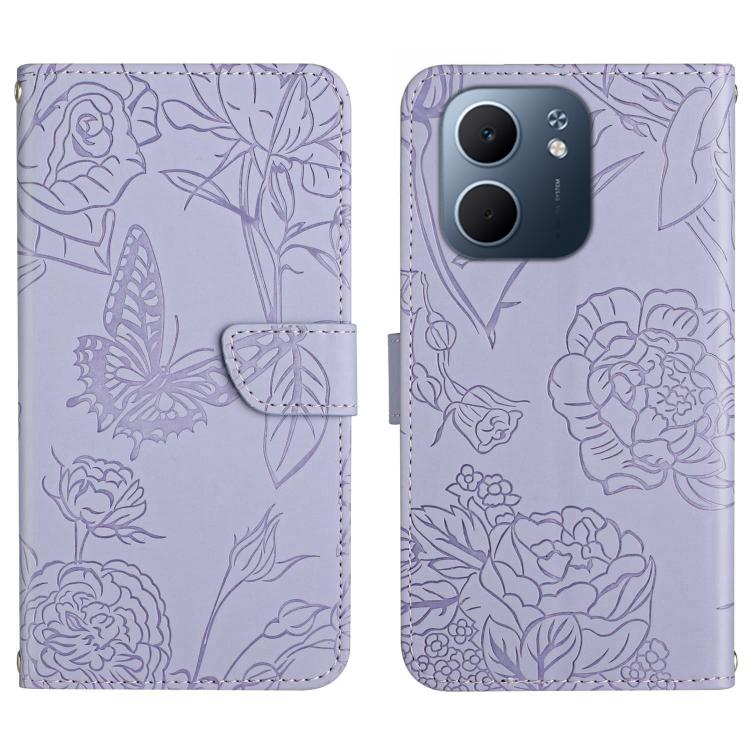 HT03 Skin Feel Butterfly Embossed Flip Leather Phone Case