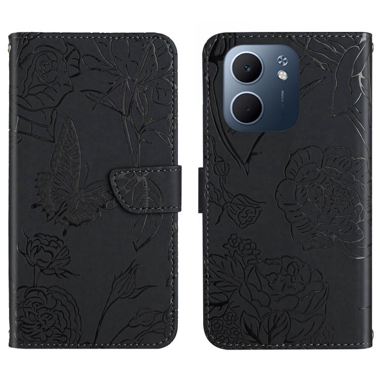 HT03 Skin Feel Butterfly Embossed Flip Leather Phone Case