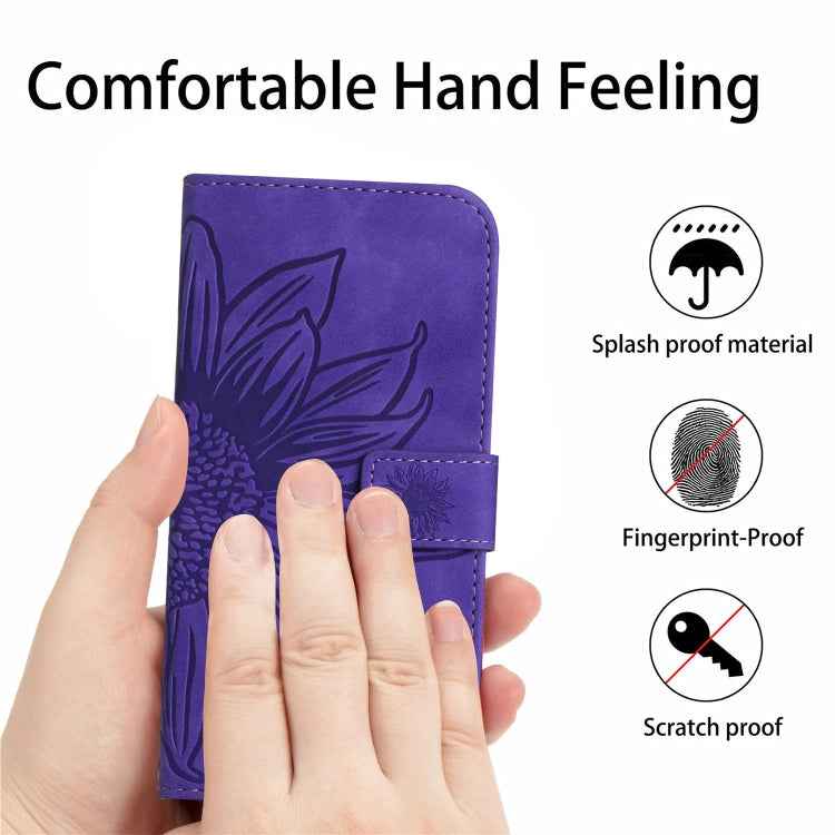 Skin Feel Sun Flower Embossed Flip Leather Phone Case with Lanyard, For OPPO Reno10 Pro+