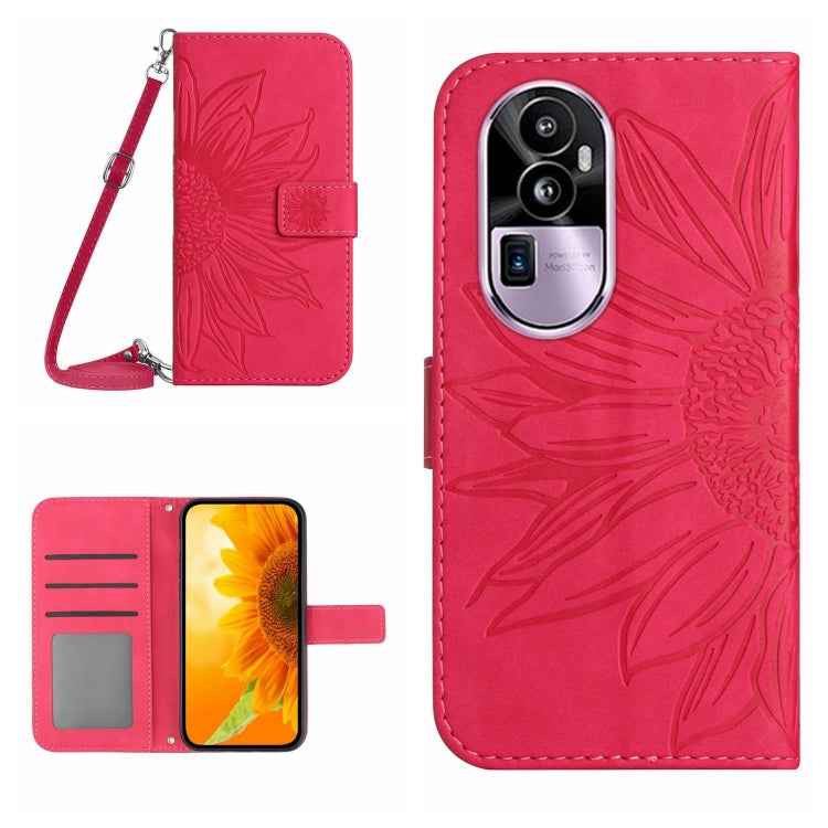 Skin Feel Sun Flower Embossed Flip Leather Phone Case with Lanyard, For OPPO Reno10 Pro+