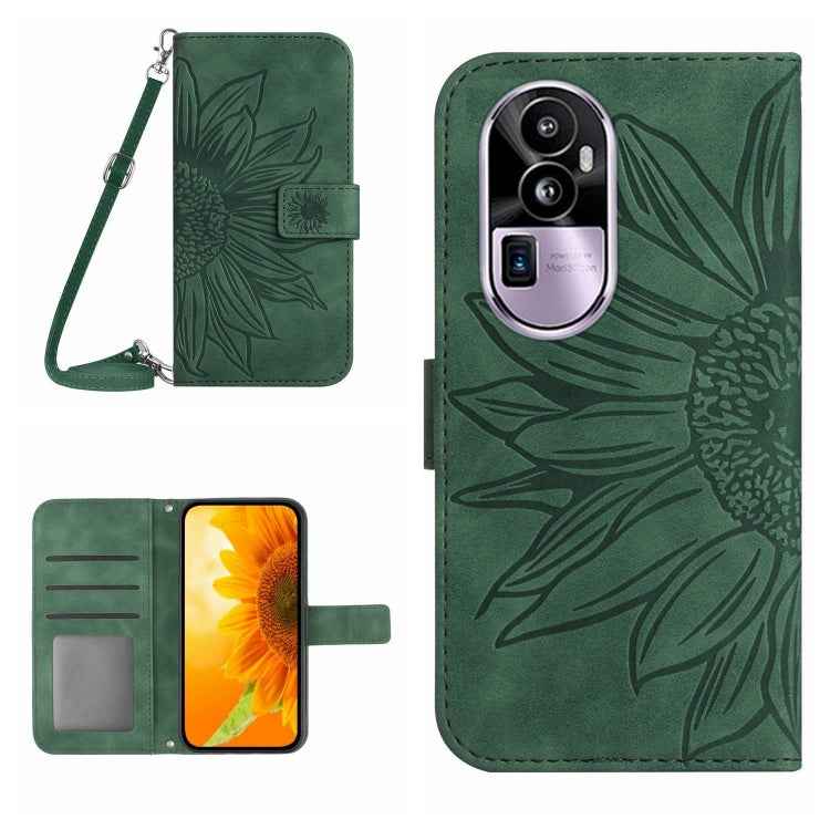 Skin Feel Sun Flower Embossed Flip Leather Phone Case with Lanyard, For OPPO Reno10 Pro+