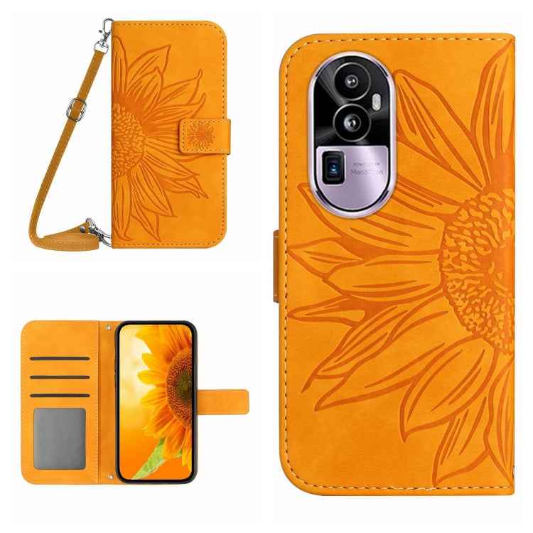 Skin Feel Sun Flower Embossed Flip Leather Phone Case with Lanyard, For OPPO Reno10 Pro+