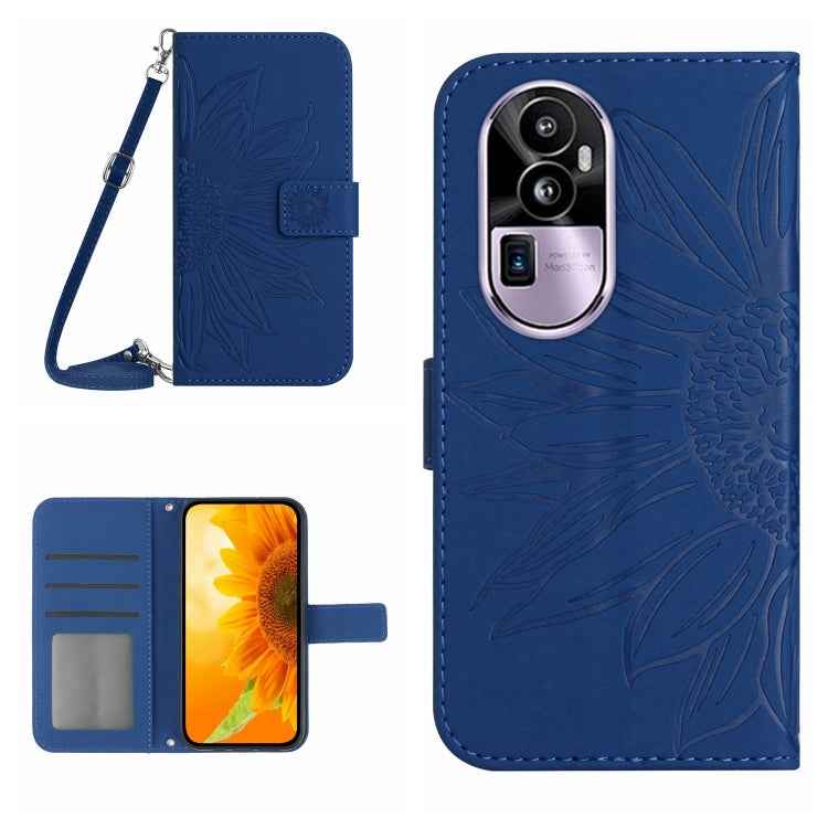 Skin Feel Sun Flower Embossed Flip Leather Phone Case with Lanyard, For OPPO Reno10 Pro+