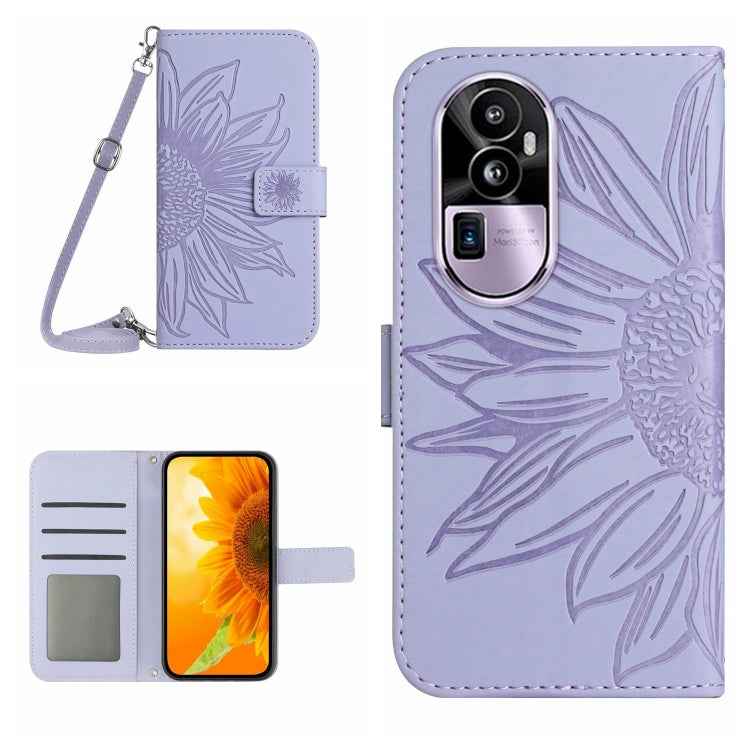 Skin Feel Sun Flower Embossed Flip Leather Phone Case with Lanyard, For OPPO Reno10 Pro+