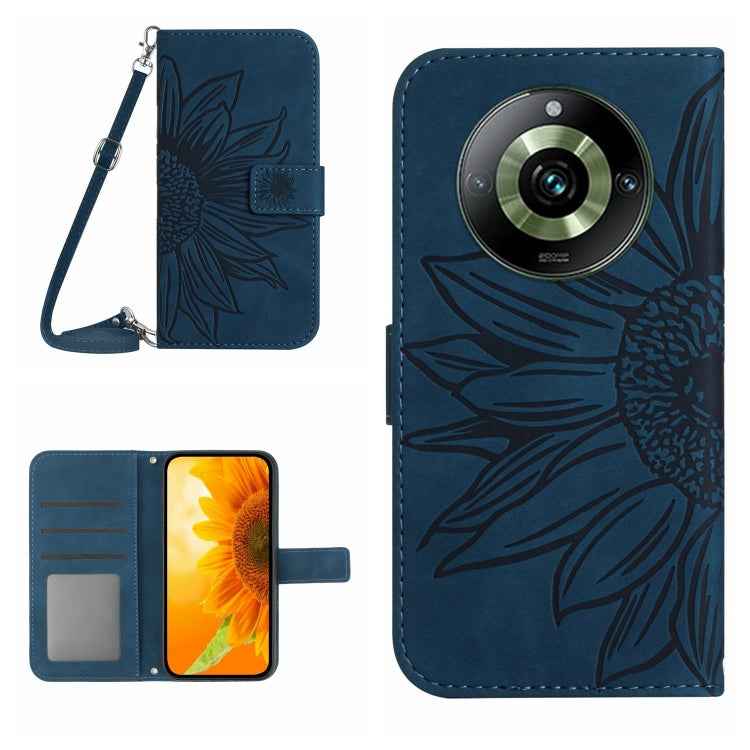 Skin Feel Sun Flower Embossed Flip Leather Phone Case with Lanyard, For Realme 11 Pro