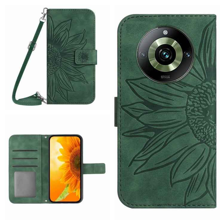 Skin Feel Sun Flower Embossed Flip Leather Phone Case with Lanyard, For Realme 11 Pro