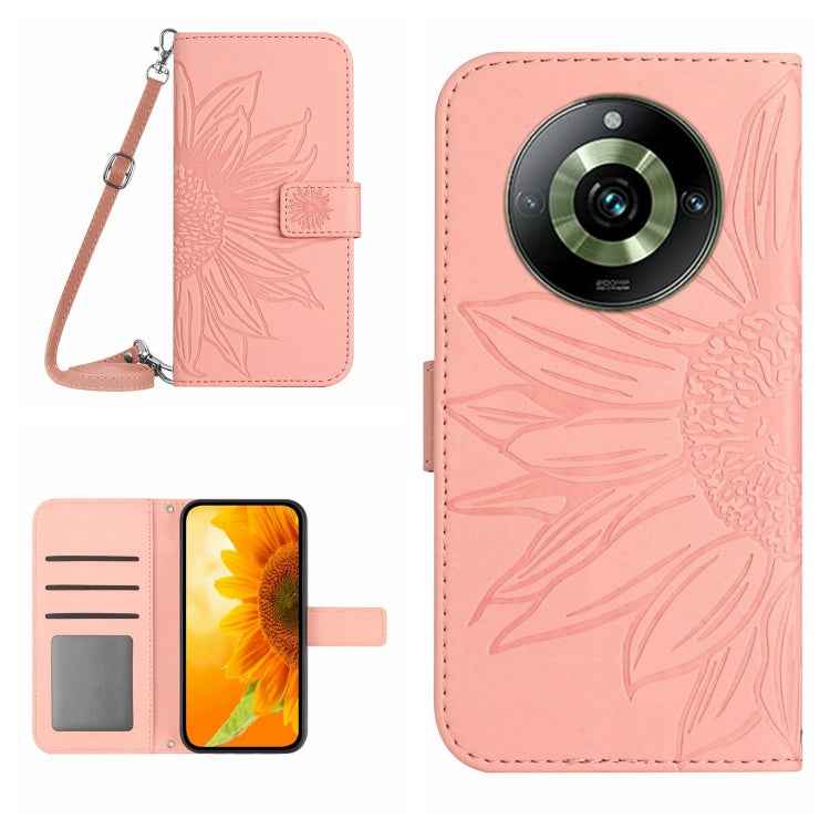 Skin Feel Sun Flower Embossed Flip Leather Phone Case with Lanyard, For Realme 11 Pro