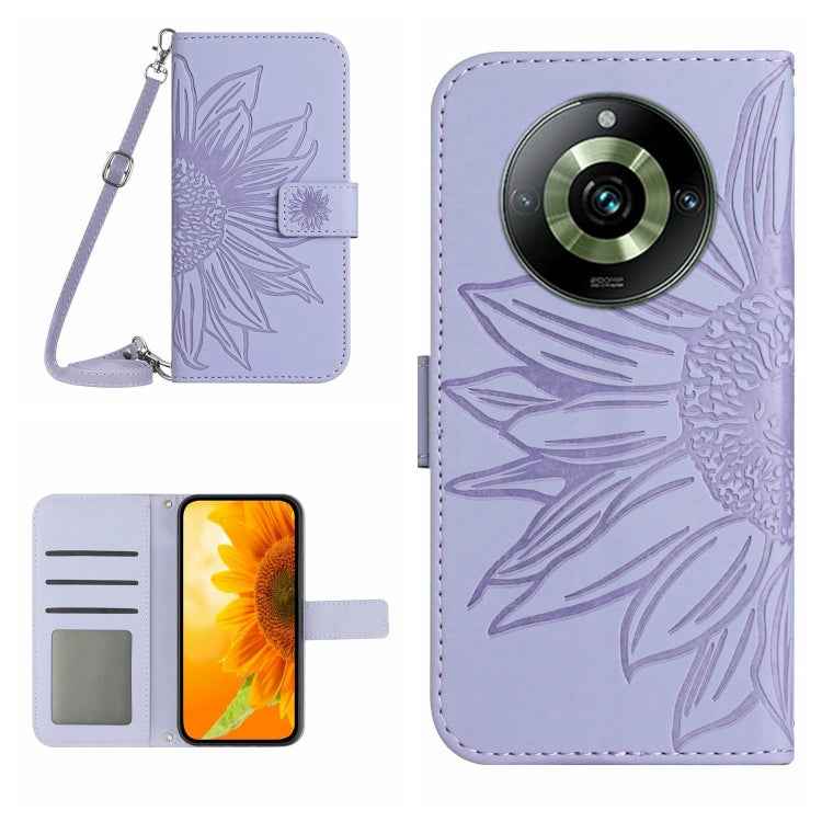 Skin Feel Sun Flower Embossed Flip Leather Phone Case with Lanyard, For Realme 11 Pro