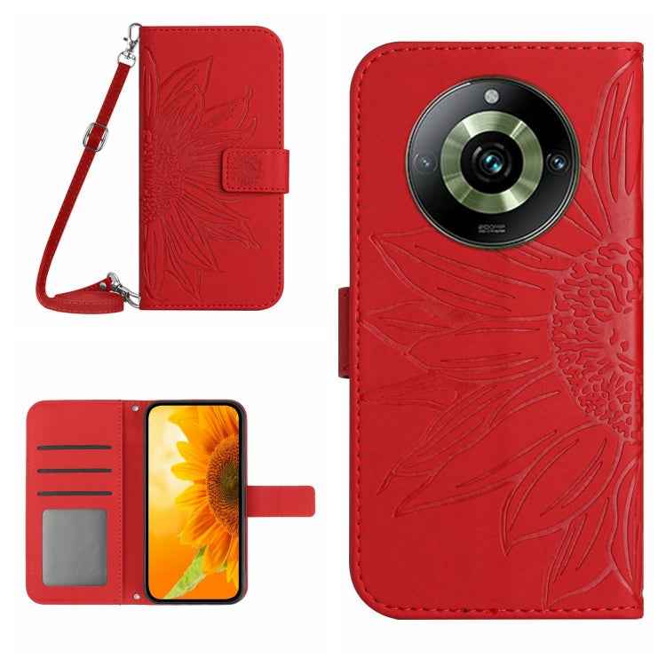 Skin Feel Sun Flower Embossed Flip Leather Phone Case with Lanyard, For Realme 11 Pro