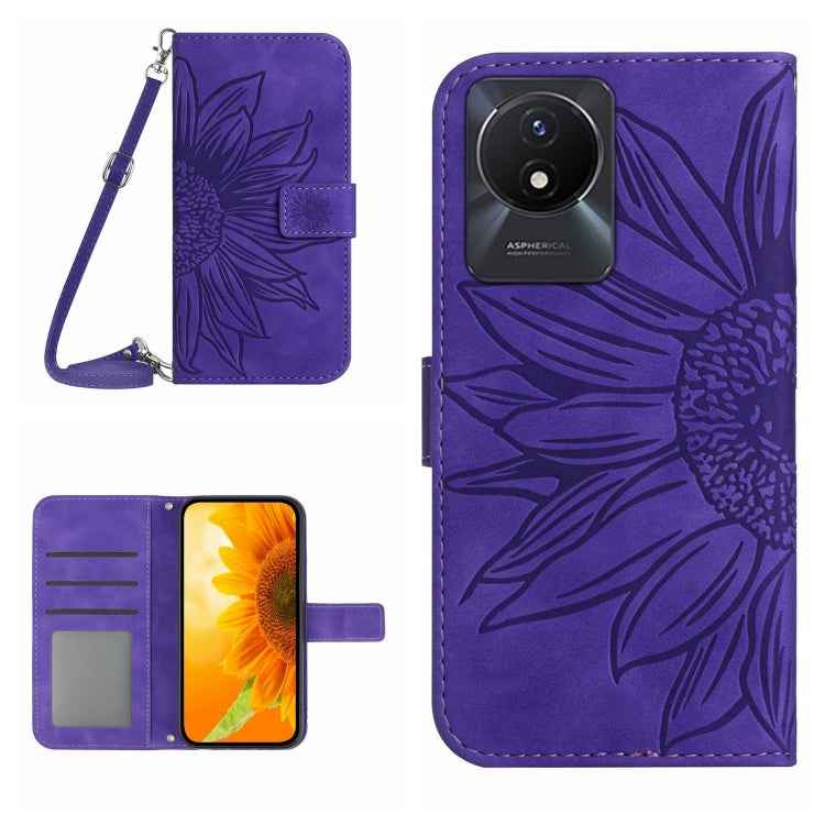 Skin Feel Sun Flower Embossed Flip Leather Phone Case with Lanyard, For vivo V27E 4G Global, For vivo Y02A 4G / Y02 4G / Y11 2023, For vivo Y55S 5G 2023 / Y55 5G / T1 5G, For vivo Y75 5G Global