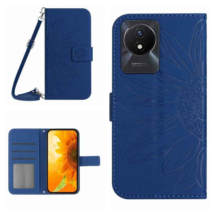 Skin Feel Sun Flower Embossed Flip Leather Phone Case with Lanyard, For vivo V27E 4G Global, For vivo Y02A 4G / Y02 4G / Y11 2023, For vivo Y55S 5G 2023 / Y55 5G / T1 5G, For vivo Y75 5G Global