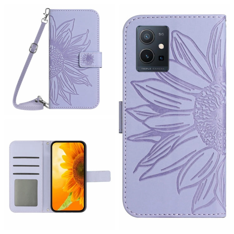 Skin Feel Sun Flower Embossed Flip Leather Phone Case with Lanyard, For vivo V27E 4G Global, For vivo Y02A 4G / Y02 4G / Y11 2023, For vivo Y55S 5G 2023 / Y55 5G / T1 5G, For vivo Y75 5G Global