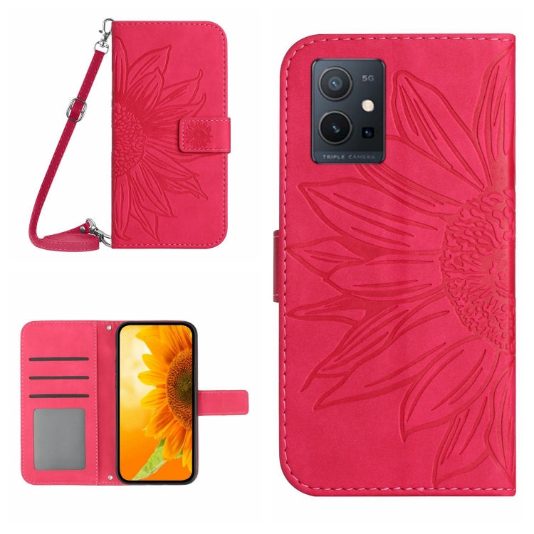 Skin Feel Sun Flower Embossed Flip Leather Phone Case with Lanyard, For vivo V27E 4G Global, For vivo Y02A 4G / Y02 4G / Y11 2023, For vivo Y55S 5G 2023 / Y55 5G / T1 5G, For vivo Y75 5G Global