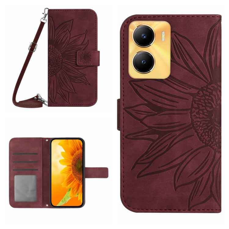 Skin Feel Sun Flower Embossed Flip Leather Phone Case with Lanyard, For vivo Y56 5G Global, For vivo Y02S Global / Y16 4G Global, For vivo Y77E 5G, For vivo Y77 5G Global / Y22S 4G Global