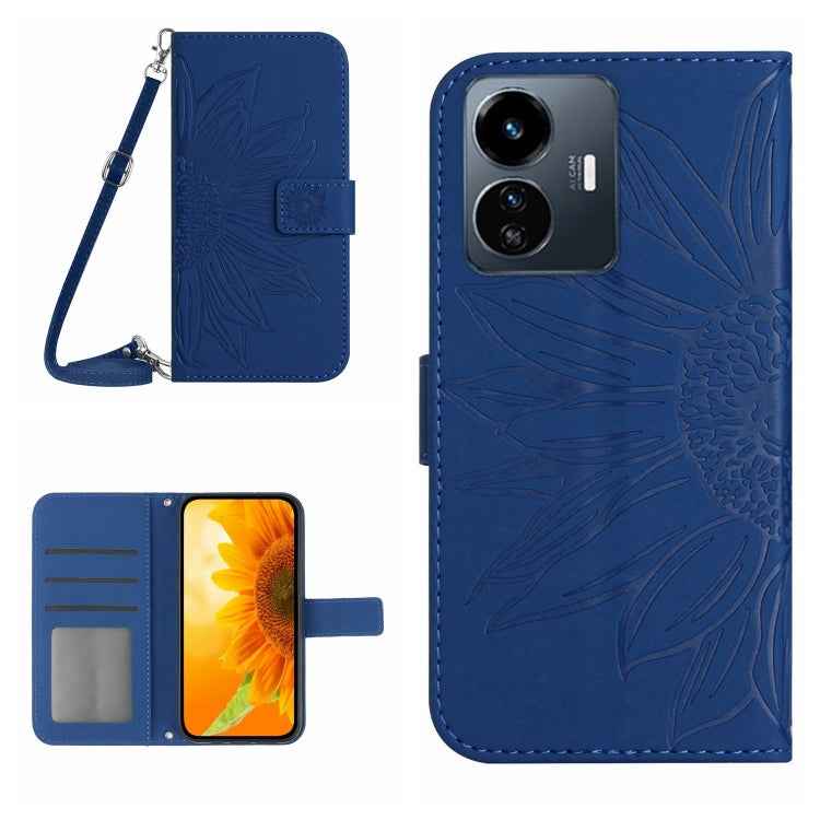 Skin Feel Sun Flower Embossed Flip Leather Phone Case with Lanyard, For vivo Y22 4G Global / Y35 4G Global