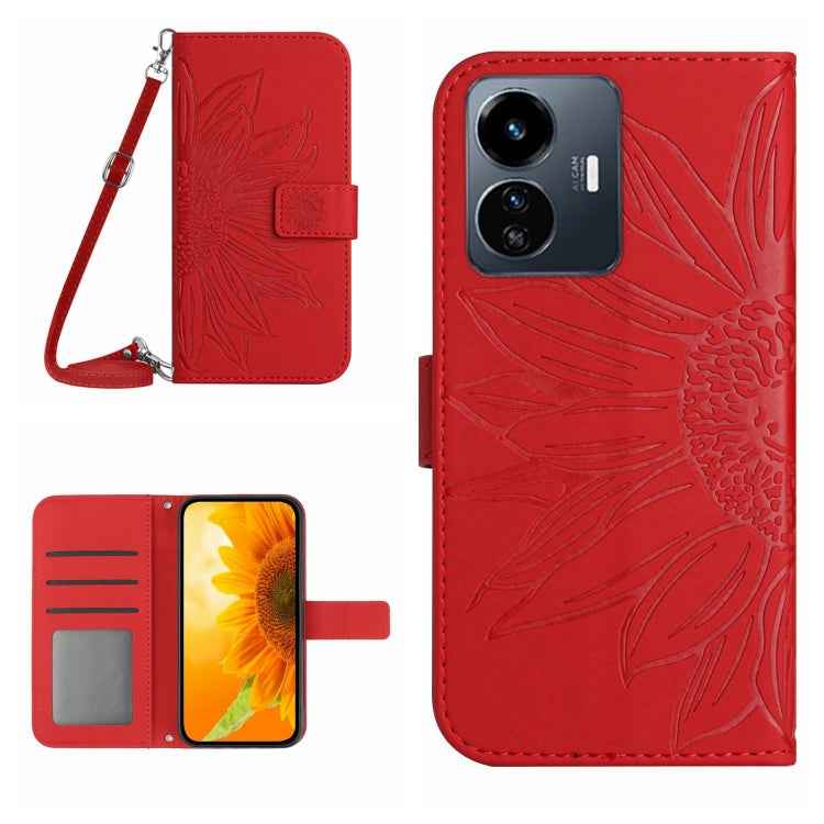 Skin Feel Sun Flower Embossed Flip Leather Phone Case with Lanyard, For vivo Y22 4G Global / Y35 4G Global