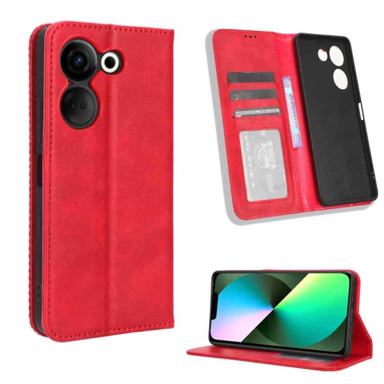 Magnetic Buckle Retro Texture Leather Phone Case, For Tecno Camon 20 Pro