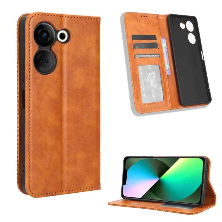 Magnetic Buckle Retro Texture Leather Phone Case, For Tecno Camon 20 Pro