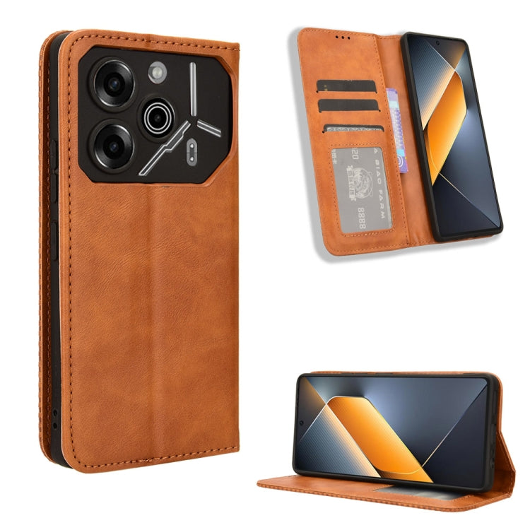 Magnetic Buckle Retro Texture Leather Phone Case, For Tecno Pova 6 4G, For Tecno Camon 30 Pro 5G, For Tecno Camon 30 5G / 4G, For Tecno Pova 6 Pro 5G, For Tecno Spark 20 Pro+ 4G, For Tecno Spark 20 Pro 4G, For Tecno Spark Go 2024, For Tecno Spark 20 4G...
