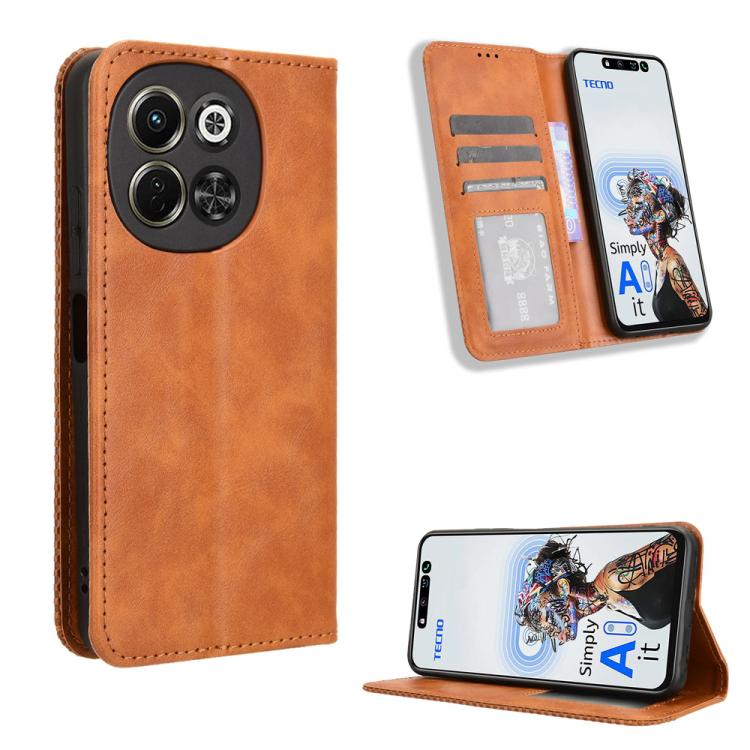 Magnetic Buckle Retro Texture Leather Phone Case, For Tecno Spark 40 4G, For Tecno Pova 7 Ultra 5G, For Tecno Pova 7 4G, For Tecno Spark Go 2 4G, For Tecno Pova Curve 5G, For Tecno Camon 40 Pro 4G / 5G, For Tecno Camon 40 Premier 5G, For Tecno Camon 40...