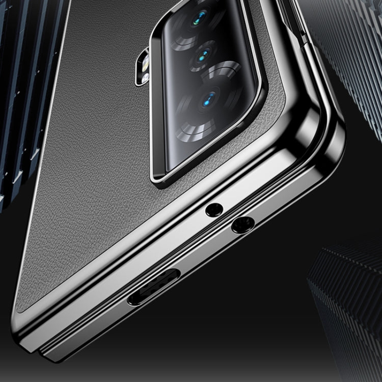 Electroplating Plain Leather Folding Phone Case, For Honor Magic V, For Honor Magic Vs