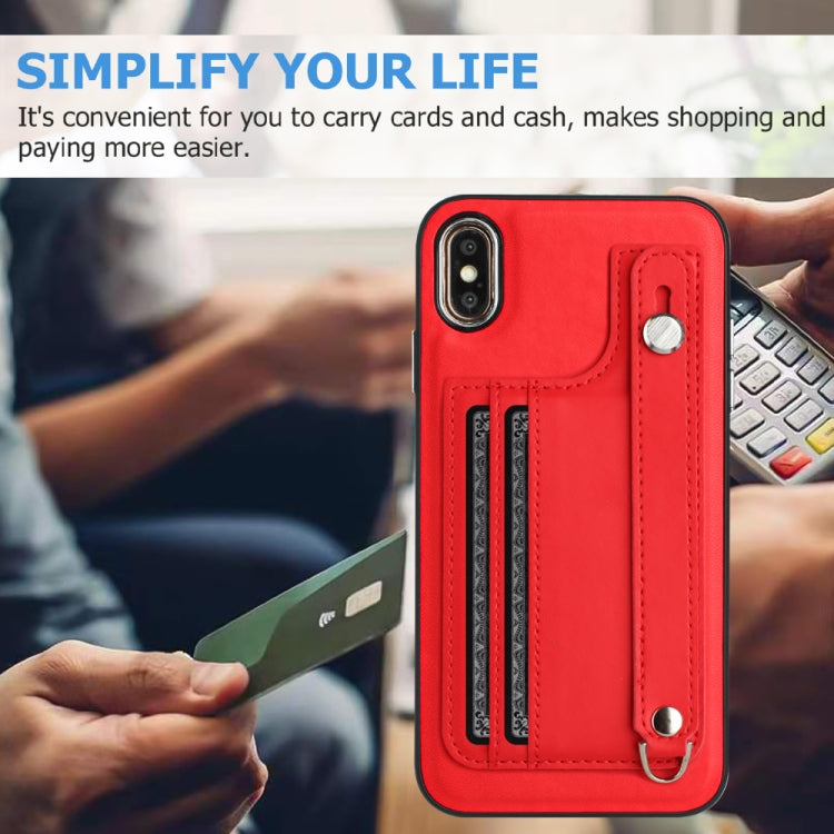 Shockproof Leather Phone Case with Wrist Strap, For iPhone XS Max, For iPhone XR, For iPhone X / XS, For iPhone SE 2022/SE 2020/6/7/8, For iPhone 6 Plus/7 Plus/8 Plus