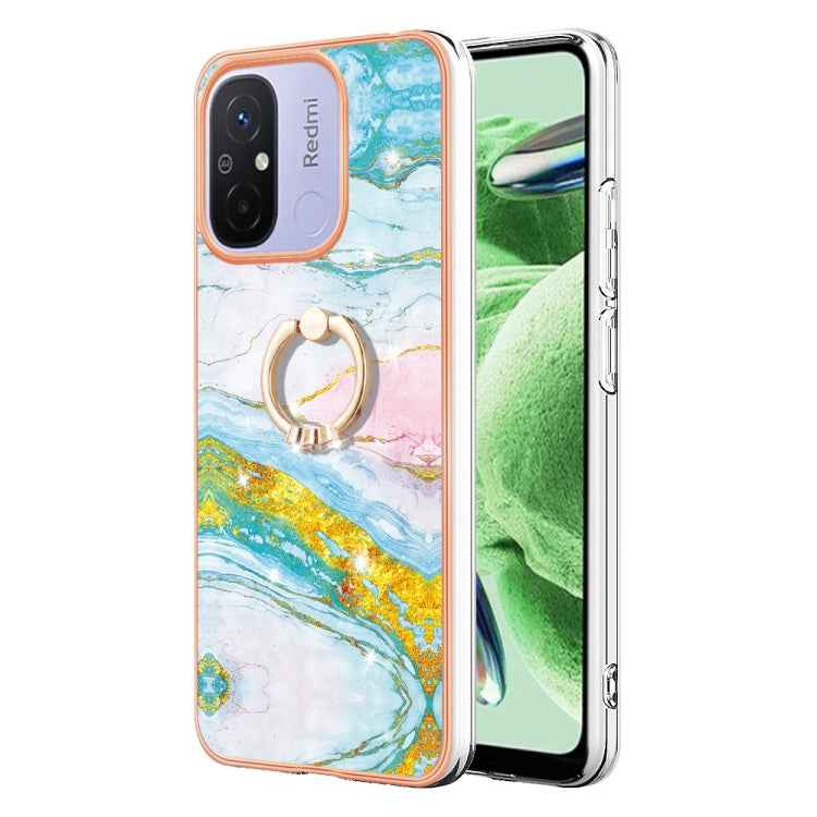 Electroplating Marble IMD TPU Phone Case with Ring Holder, For Xiaomi Redmi Note 12 5G Global/Poco X5 5G, For Xiaomi Redmi 12C / 11A 4G Global, For Xiaomi 13 Lite 5G, For Xiaomi Redmi Note 12 Pro Speed, For Xiaomi Redmi 10C, For Xiaomi Mi 11 Lite
