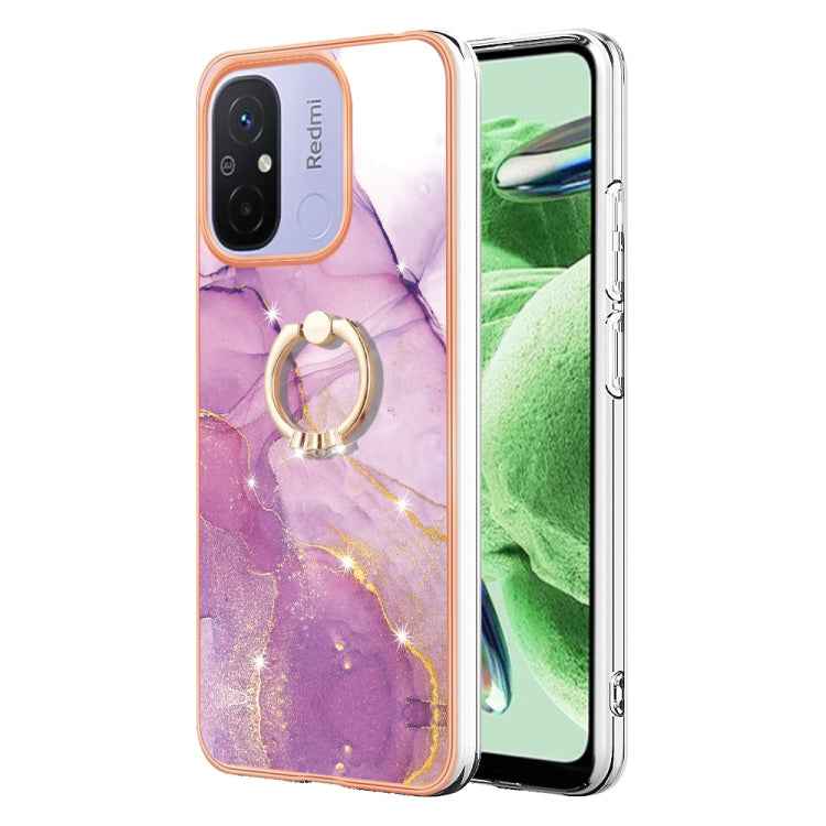 Electroplating Marble IMD TPU Phone Case with Ring Holder, For Xiaomi Redmi Note 12 5G Global/Poco X5 5G, For Xiaomi Redmi 12C / 11A 4G Global, For Xiaomi 13 Lite 5G, For Xiaomi Redmi Note 12 Pro Speed, For Xiaomi Redmi 10C, For Xiaomi Mi 11 Lite